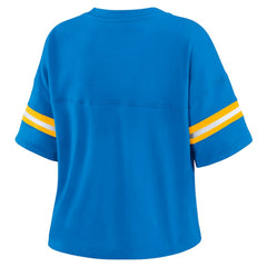 Los Angeles Chargers WEAR by Erin Andrews Women's Color Block Boxy Modest Crop V-Neck T-Shirt Powder Blue - NFL