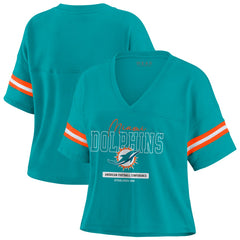 Miami Dolphins WEAR by Erin Andrews Women's Color Block Boxy Modest Crop V-Neck T-Shirt Aqua - NFL