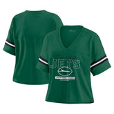 New York Jets WEAR by Erin Andrews Women's Color Block Boxy Modest Crop V-Neck T-Shirt Green - NFL
