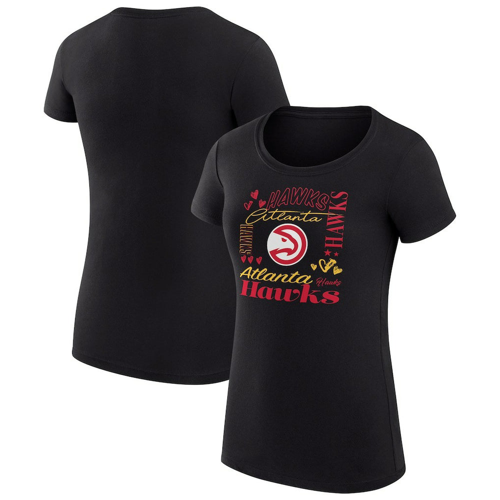 NBA - Atlanta Hawks G-III 4Her by Carl Banks Women's Super-Slim Fit Lightweight Team Name Collage Graphic T-Shirt - Black