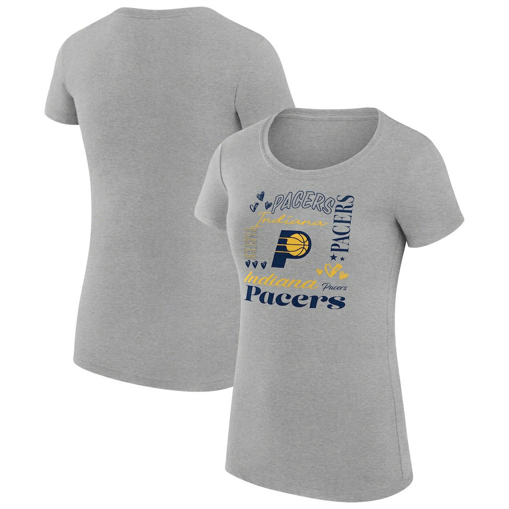 NBA - Indiana Pacers G-III 4Her by Carl Banks Women's Super-Slim Fit Lightweight Team Name Collage Graphic T-Shirt - Heather Gray