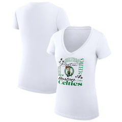 NBA - Boston Celtics G-III 4Her by Carl Banks Women's Super-Slim Fit Lightweight Team Name Collage Graphic V-Neck T-Shirt - White