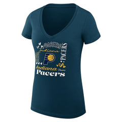 NBA - Indiana Pacers G-III 4Her by Carl Banks Women's Super-Slim Fit Lightweight Team Name Collage Graphic V-Neck T-Shirt - Navy