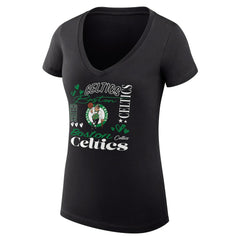 NBA - Boston Celtics G-III 4Her by Carl Banks Women's Super-Slim Fit Lightweight Team Name Collage Graphic V-Neck T-Shirt - Black