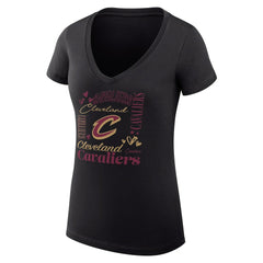 NBA - Cleveland Cavaliers G-III 4Her by Carl Banks Women's Super-Slim Fit Lightweight Team Name Collage Graphic V-Neck T-Shirt - Black