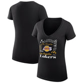 NBA - Los Angeles Lakers G-III 4Her by Carl Banks Women's Super-Slim Fit Lightweight Team Name Collage Graphic V-Neck T-Shirt - Black