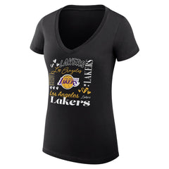 NBA - Los Angeles Lakers G-III 4Her by Carl Banks Women's Super-Slim Fit Lightweight Team Name Collage Graphic V-Neck T-Shirt - Black
