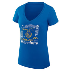 NBA - Golden State Warriors G-III 4Her by Carl Banks Women's Super-Slim Fit Lightweight Team Name Collage Graphic V-Neck T-Shirt - Royal