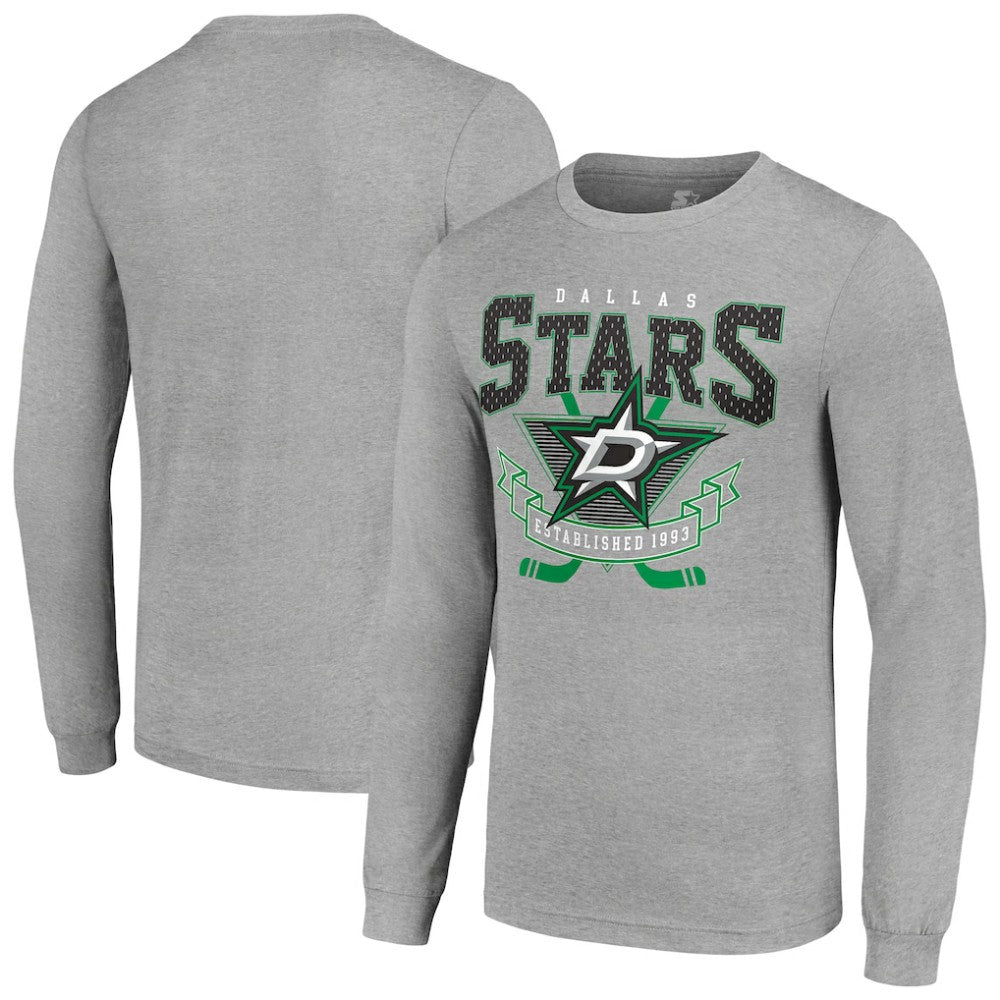 Dallas Stars - Starter '80s Inspired Team Logo Long Sleeve T-Shirt Heather Gray