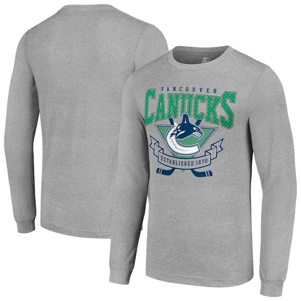 Vancouver Canucks - Starter '80s Inspired Team Logo Long Sleeve T-Shirt Heather Gray