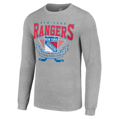New York Rangers Starter '80s Inspired Team Logo Long Sleeve T-Shirt Heather Gray