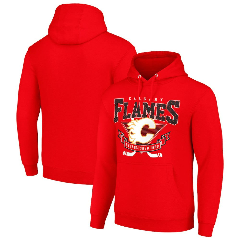 Calgary Flames - Starter Team Logo Graphic Fleece Tri-Blend Pullover Hoodie Red