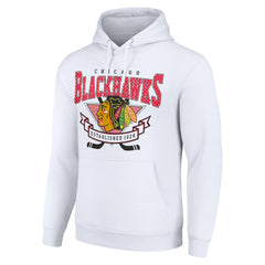 Chicago Blackhawks Starter Team Logo Graphic Fleece Tri-Blend Pullover Hoodie White