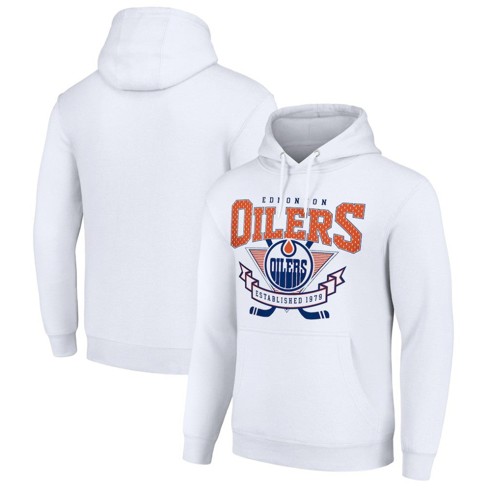Edmonton Oilers - Starter Team Logo Graphic Fleece Tri-Blend Pullover Hoodie White