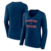Houston Texans Women's Secondary Logo Victory Arch Long Sleeve V-Neck T-Shirt Navy - NFL