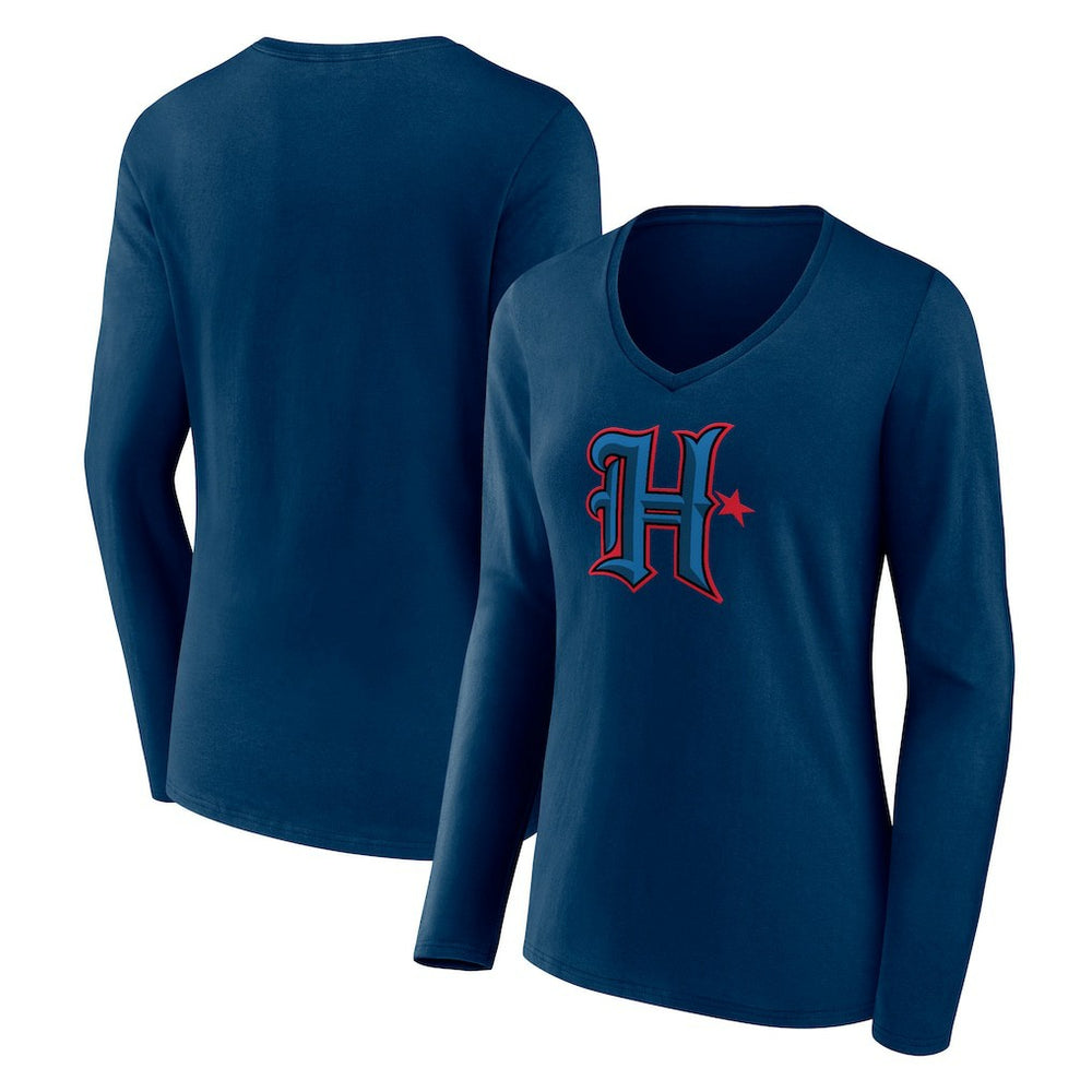 Houston Texans Women's Secondary Logo Long Sleeve V-Neck T-Shirt Navy - NFL