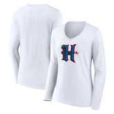 Houston Texans Women's Secondary Logo Long Sleeve V-Neck T-Shirt White - NFL