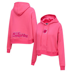 Miami Dolphins Pro Standard Women's Triple Pink Cropped Fleece Pullover Hoodie Pink - NFL