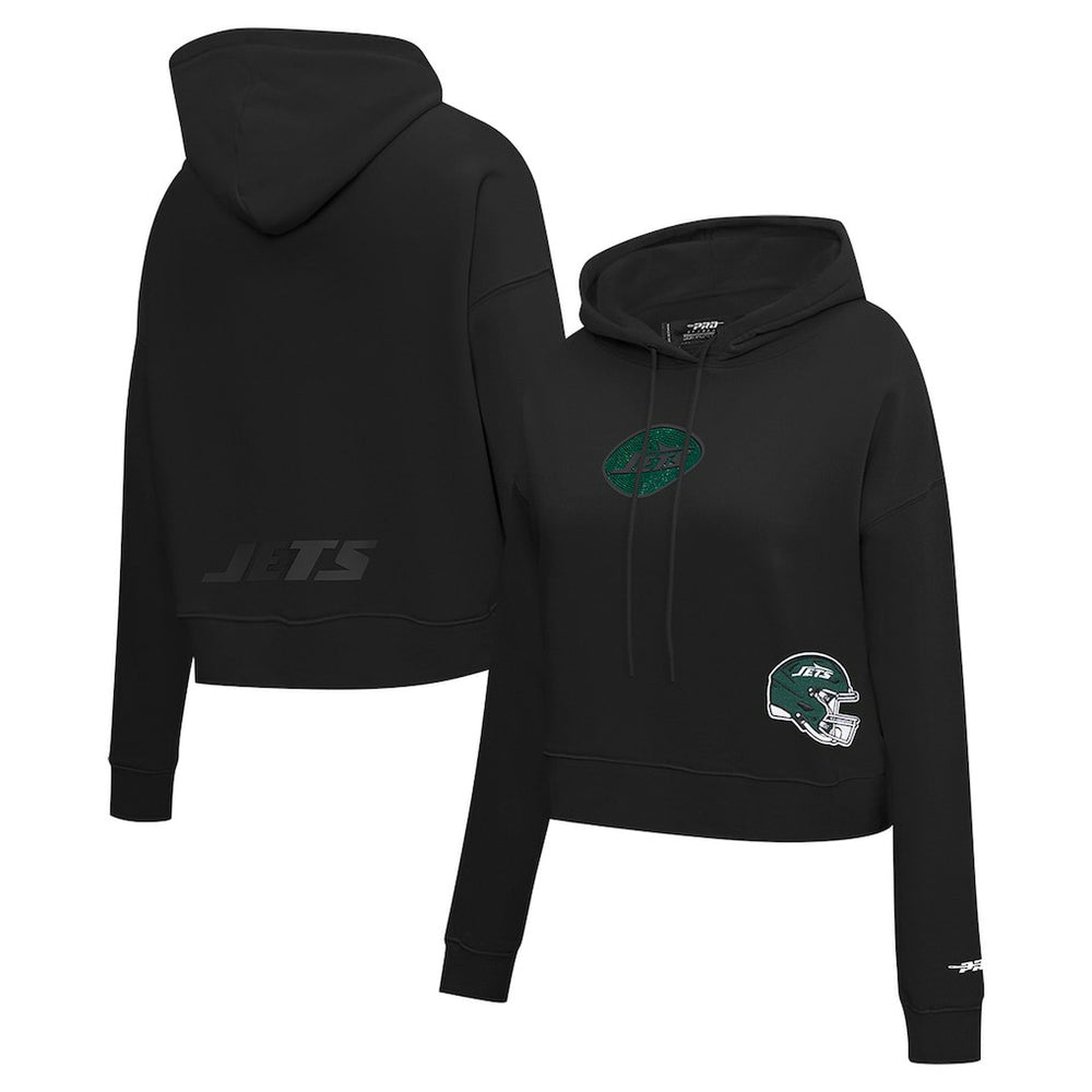 New York Jets Pro Standard Women's Jeweled Cropped Pullover Hoodie Black - NFL