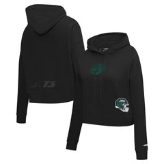New York Jets Pro Standard Women's Jeweled Cropped Pullover Hoodie Black - NFL