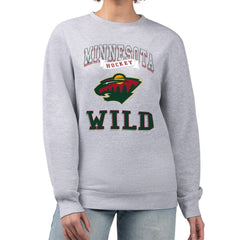 Minnesota Wild - G-III 4Her by Carl Banks Women's Team Logo Tri-Blend Fleece Pullover Sweatshirt Heather Gray
