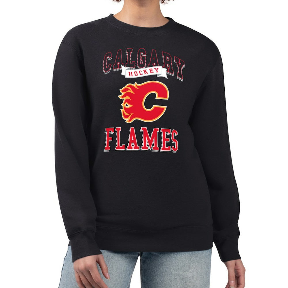 Calgary Flames - G-III 4Her by Carl Banks Women's Team Logo Tri-Blend Fleece Pullover Sweatshirt Black