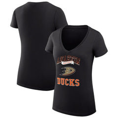 Anaheim Ducks - G-III 4Her by Carl Banks Women's Super-Slim Fit Lightweight Team Logo Graphic V-Neck T-Shirt Black