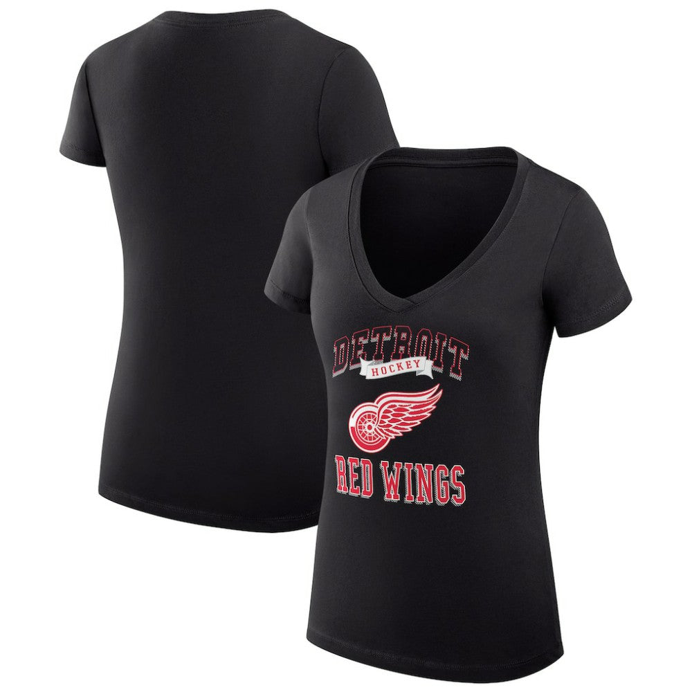 Detroit Red Wings - G-III 4Her by Carl Banks Women's Super-Slim Fit Lightweight Team Logo Graphic V-Neck T-Shirt Black