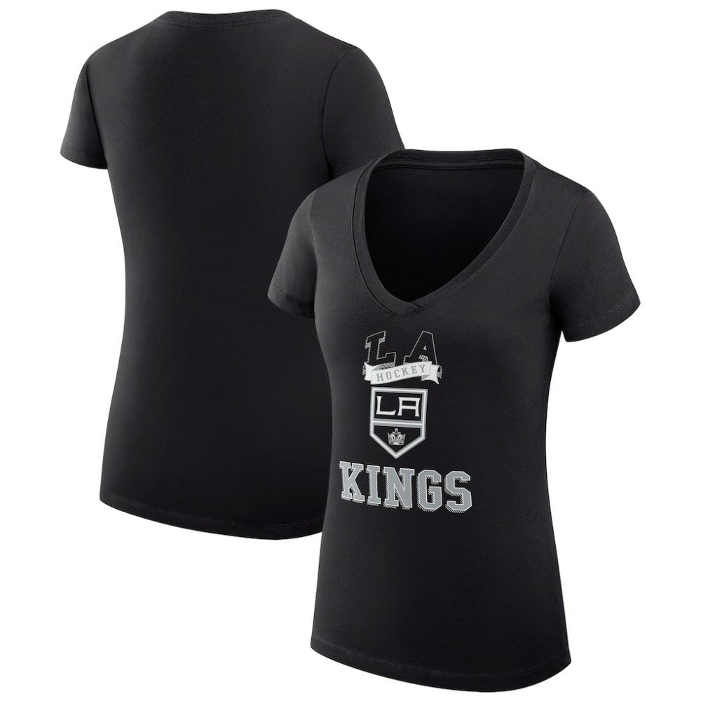 Los Angeles Kings - G-III 4Her by Carl Banks Women's Super-Slim Fit Lightweight Team Logo Graphic V-Neck T-Shirt Black