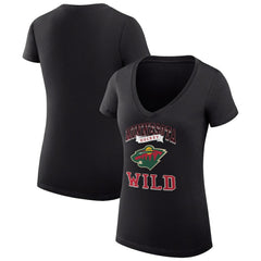 Minnesota Wild - G-III 4Her by Carl Banks Women's Super-Slim Fit Lightweight Team Logo Graphic V-Neck T-Shirt Black