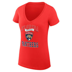 Florida Panthers - G-III 4Her by Carl Banks Women's Super-Slim Fit Lightweight Team Logo Graphic V-Neck T-Shirt Red