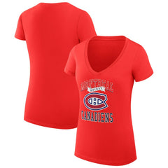Montreal Canadiens - G-III 4Her by Carl Banks Women's Super-Slim Fit Lightweight Team Logo Graphic V-Neck T-Shirt Red