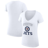 Winnipeg Jets - G-III 4Her by Carl Banks Women's Super-Slim Fit Lightweight Team Logo Graphic V-Neck T-Shirt White