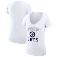 Winnipeg Jets - G-III 4Her by Carl Banks Women's Super-Slim Fit Lightweight Team Logo Graphic V-Neck T-Shirt White