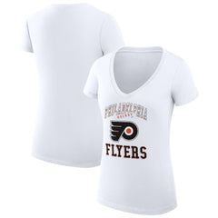 Philadelphia Flyers - G-III 4Her by Carl Banks Women's Super-Slim Fit Lightweight Team Logo Graphic V-Neck T-Shirt White