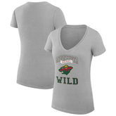 Minnesota Wild - G-III 4Her by Carl Banks Women's Super-Slim Fit Lightweight Team Logo Graphic V-Neck T-Shirt Heather Gray
