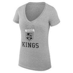 Los Angeles Kings - G-III 4Her by Carl Banks Women's Super-Slim Fit Lightweight Team Logo Graphic V-Neck T-Shirt Heather Gray