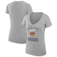 NBA - New York Knicks G-III 4Her by Carl Banks Women's Super-Slim Fit Lightweight Team Logo V-Neck T-Shirt - Heather Gray