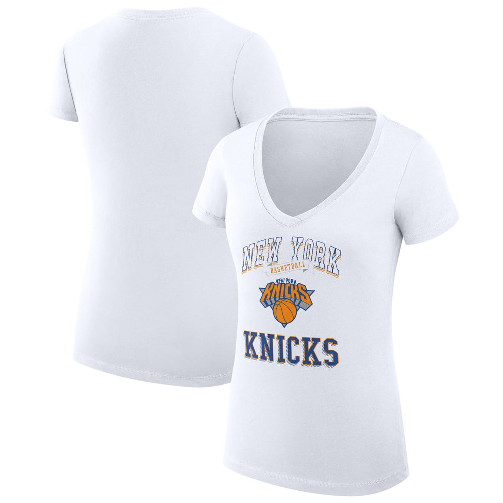 NBA - New York Knicks G-III 4Her by Carl Banks Women's Super-Slim Fit Lightweight Team Logo V-Neck T-Shirt - White