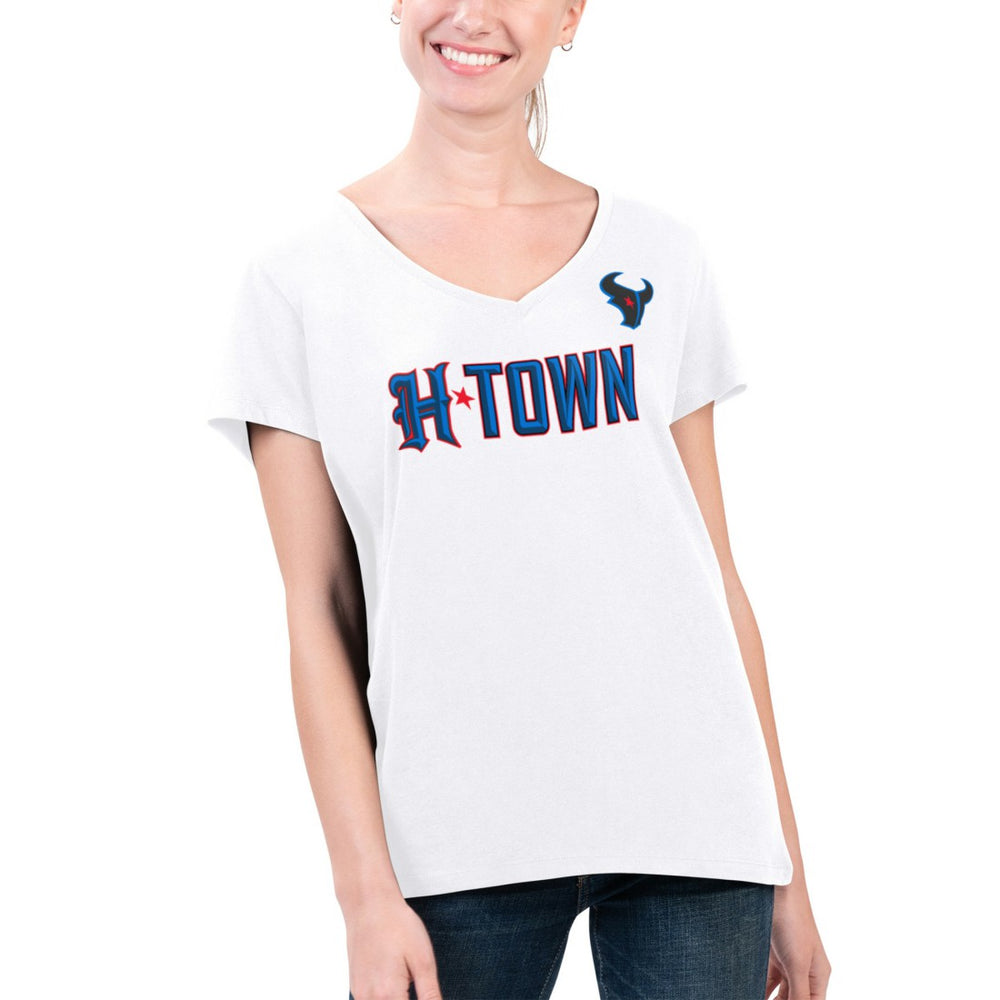 Houston Texans G-III 4Her by Carl Banks Women's Super-Slim Fit Lightweight H-Town V-Neck T-Shirt White - NFL