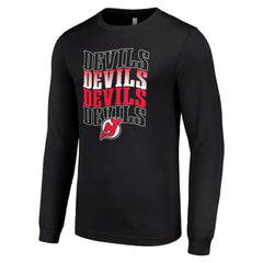 New Jersey Devils - Starter Four Team Name Logo Long Sleeve Graphic T-Shirt Black