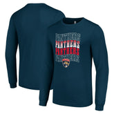 Florida Panthers - Starter Four Team Name Logo Long Sleeve Graphic T-Shirt Navy