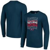 Washington Capitals Starter Four Team Name Logo Long Sleeve Graphic T-Shirt Navy