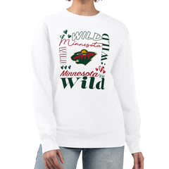 Minnesota Wild - G-III 4Her by Carl Banks Women's Collage Graphic Fleece Long Sleeve Pullover Sweatshirt White