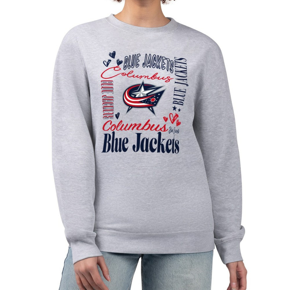Columbus Blue Jackets - G-III 4Her by Carl Banks Women's Collage Graphic Fleece Long Sleeve Pullover Sweatshirt Heather Gray