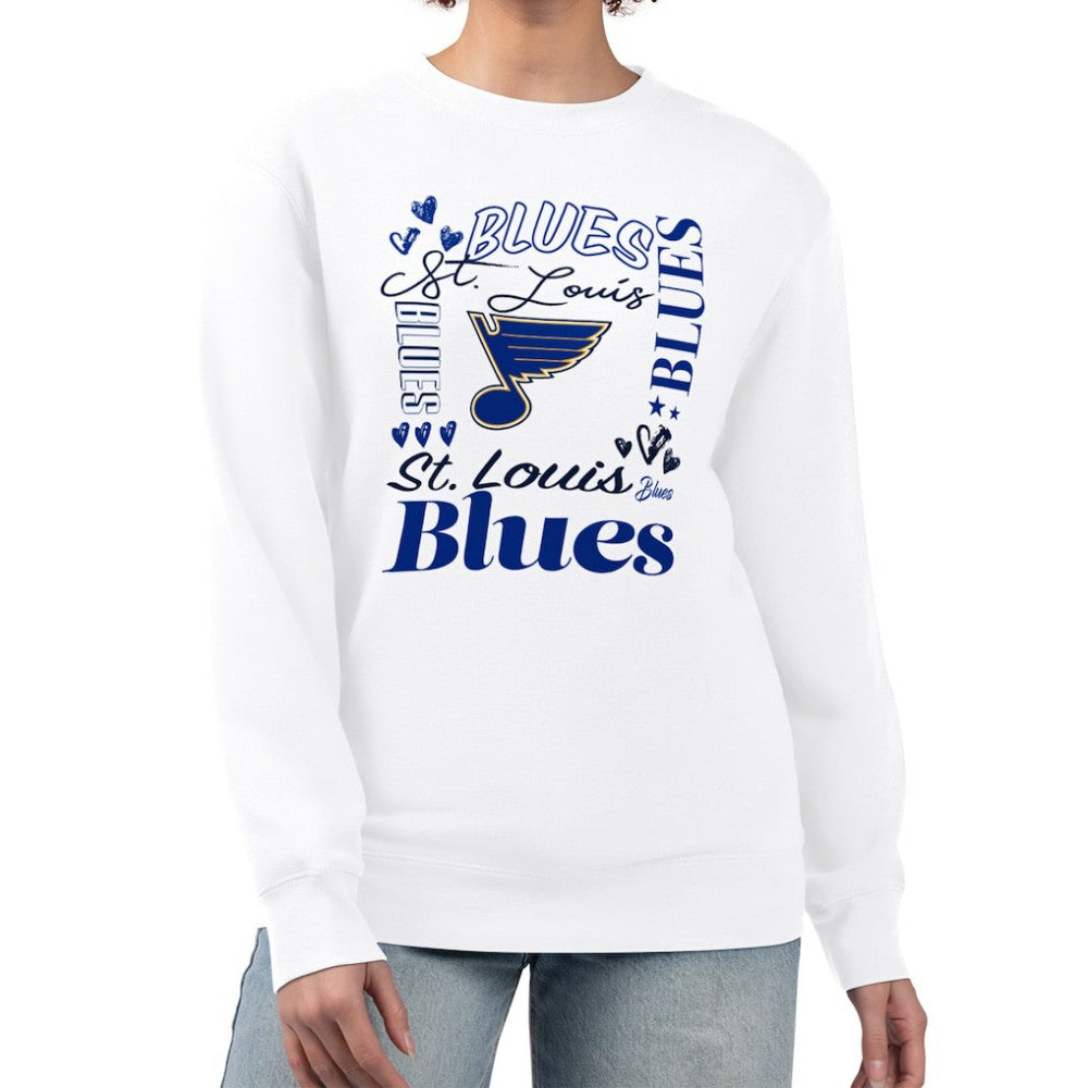 St. Louis Blues - G-III 4Her by Carl Banks Women's Collage Graphic Fleece Long Sleeve Pullover Sweatshirt White