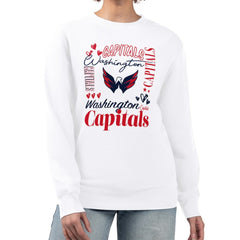Washington Capitals G-III 4Her by Carl Banks Women's Collage Graphic Fleece Long Sleeve Pullover Sweatshirt White