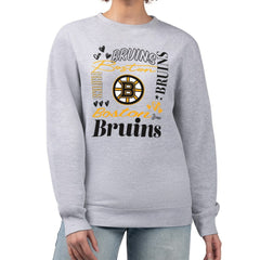 Boston Bruins G-III 4Her by Carl Banks Women's Collage Graphic Fleece Long Sleeve Pullover Sweatshirt Heather Gray