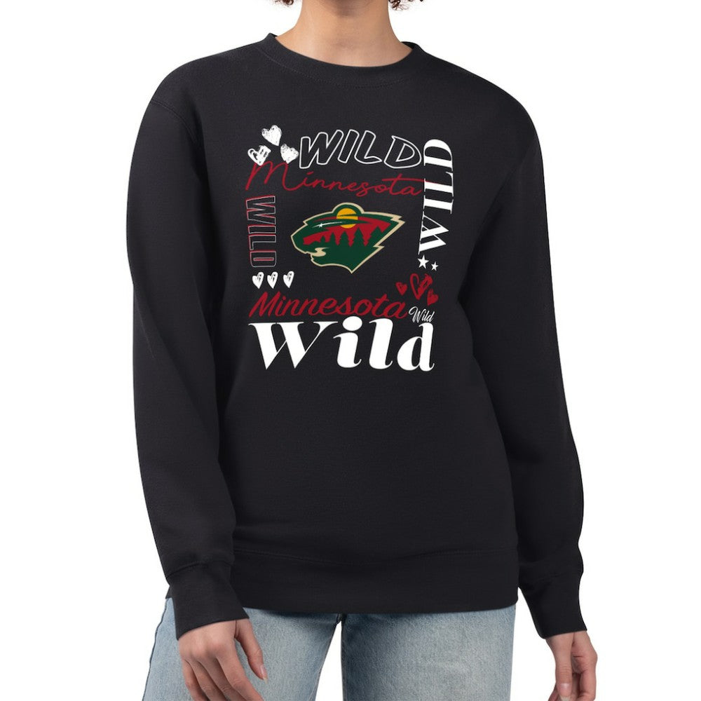 Minnesota Wild - G-III 4Her by Carl Banks Women's Collage Graphic Fleece Long Sleeve Pullover Sweatshirt Black