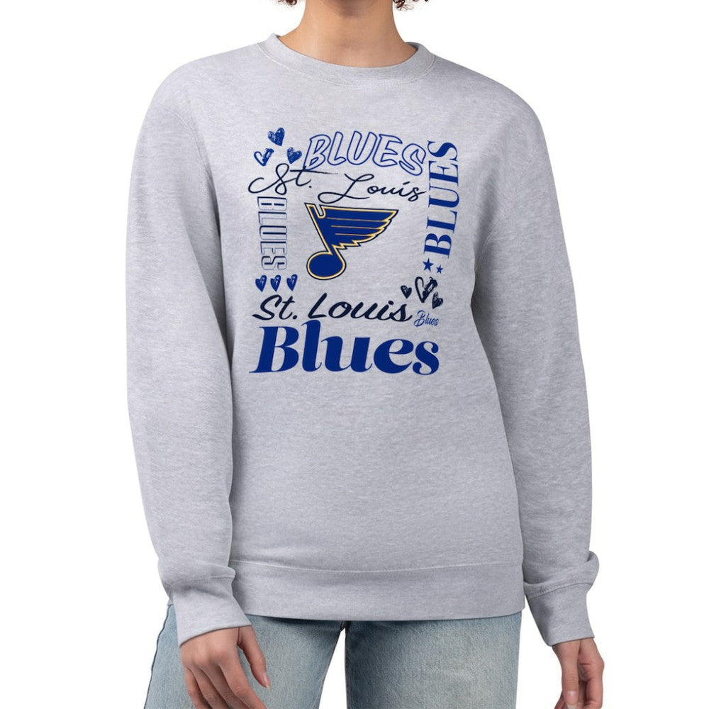 St. Louis Blues - G-III 4Her by Carl Banks Women's Collage Graphic Fleece Long Sleeve Pullover Sweatshirt Heather Gray